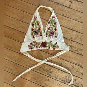 Women’s 60s/70s Vintage Embroidered Cropped Halter Top